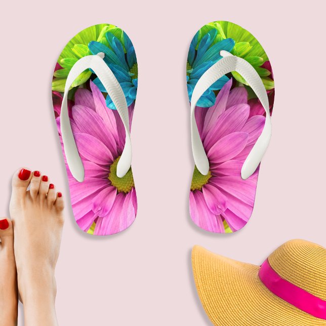 Vibrant Multicolored Daisy Floral Kid's Jandals (Creator Uploaded)