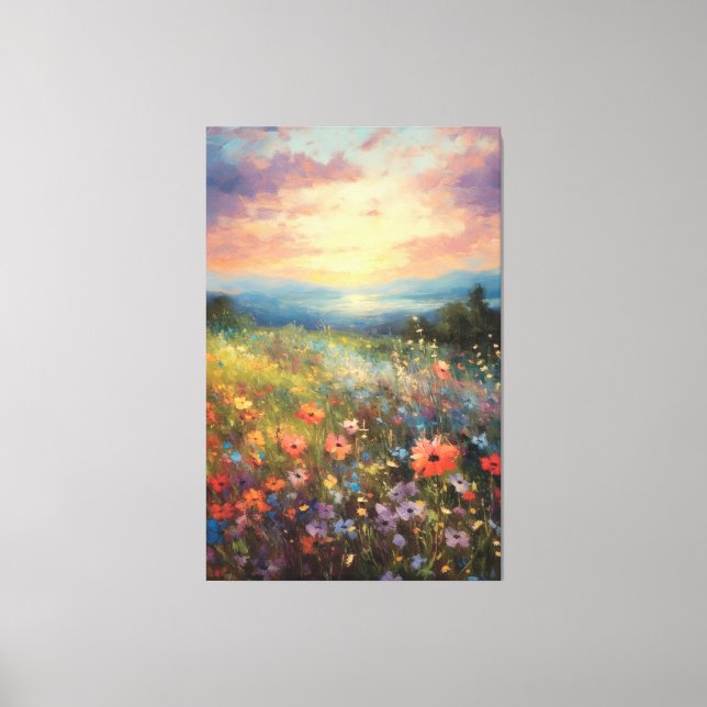 Vibrant Multicolored Impressionist Field of Flower Canvas Print (Front)