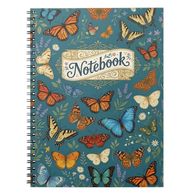 Vibrant Multicolour Butterfly Pattern Notebook (Front)