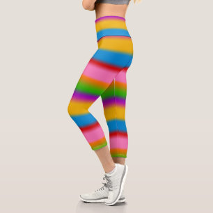 Vibrant Multicolour Rainbow Gradient Stripes Capri Leggings