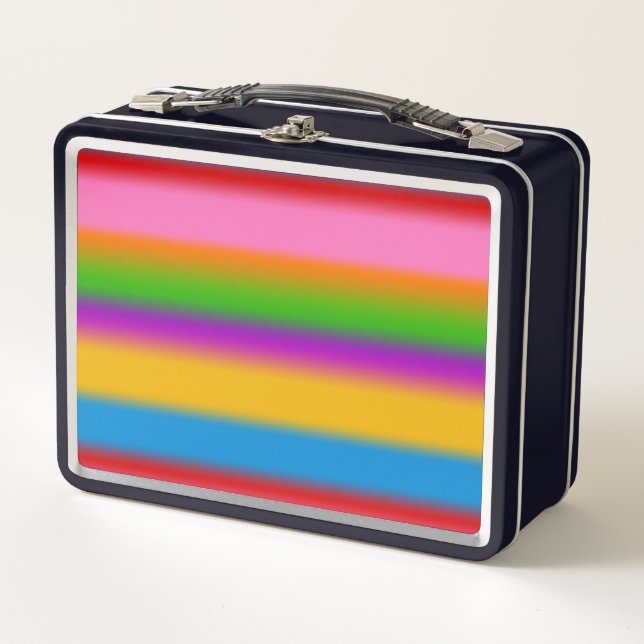 Vibrant Multicolour Rainbow Gradient Stripes  Metal Lunch Box (Front)