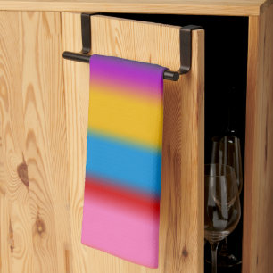 Vibrant Multicolour Rainbow Gradient Stripes Tea Towel