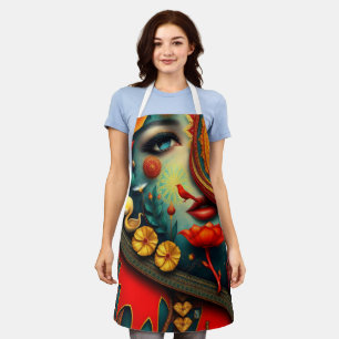 vibrant murals interwoven with intricate abstract apron
