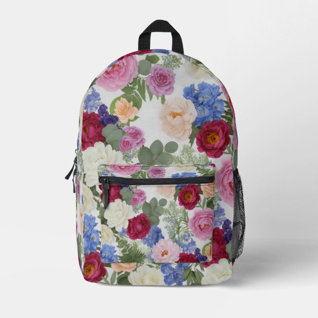 Vibrant Mystical Floral Lotus Celestial Pattern Printed Backpack (Front)
