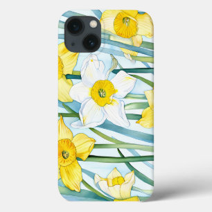 Vibrant Narcissus Watercolor Pattern in Yellow iPhone 13 Case