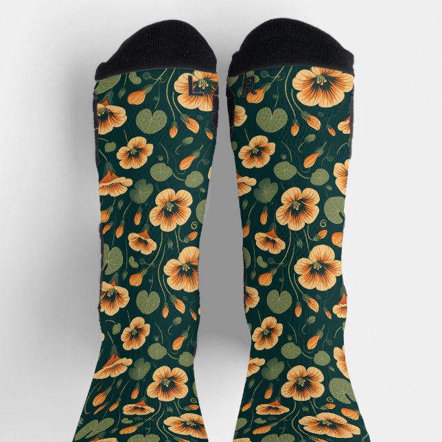 Vibrant Nasturtium Floral Pattern Socks (Top)