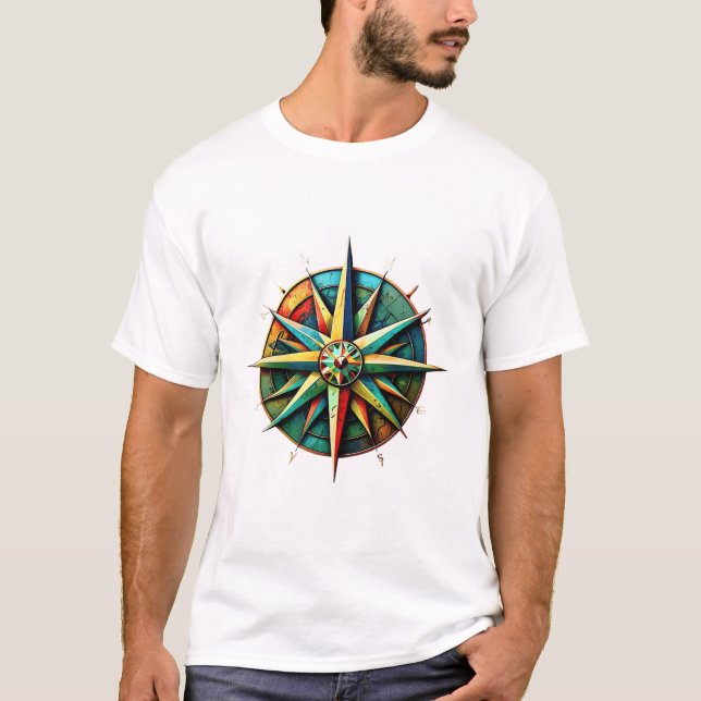 Vibrant Nautical Compass Rose T-Shirt (Front)