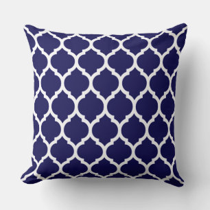 Vibrant Navy Blue Moroccan Quatrefoil Pattern Cushion