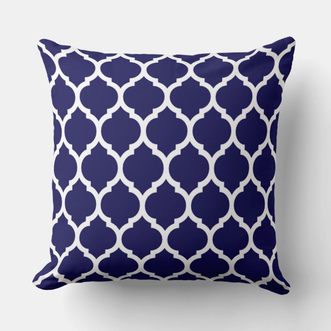 Vibrant Navy Blue Moroccan Quatrefoil Pattern Cushion (Front)