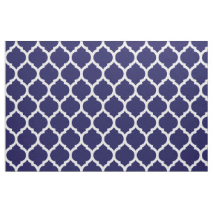 Vibrant Navy Blue Moroccan Quatrefoil Pattern Fabric