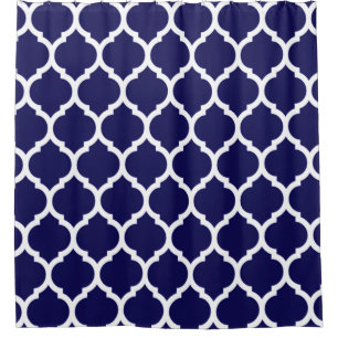 Vibrant Navy Blue Moroccan Quatrefoil Pattern Shower Curtain