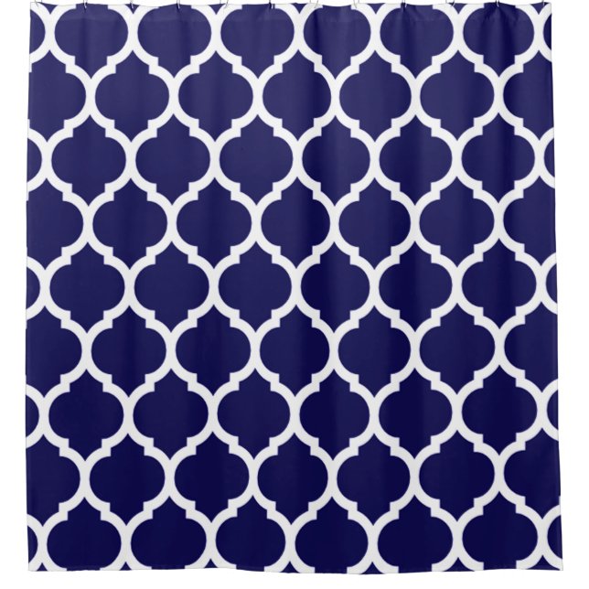 Vibrant Navy Blue Moroccan Quatrefoil Pattern Shower Curtain (Front)
