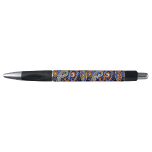 Vibrant Navy & Orange Bohemian Paisley Pattern