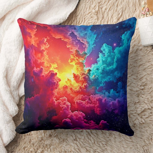 Vibrant Nebula Art: Cosmic Color Cushion (Blanket)