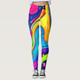 Vibrant Neon Abstract Art Splash Leggings