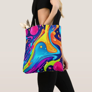 Vibrant Neon Abstract Art Splash Tote Bag