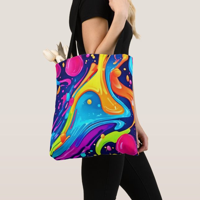 Vibrant Neon Abstract Art Splash Tote Bag (Close Up)