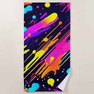 Vibrant Neon Abstract Colour Splash Design Beach Towel