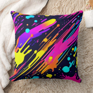 Vibrant Neon Abstract Colour Splash Design Cushion