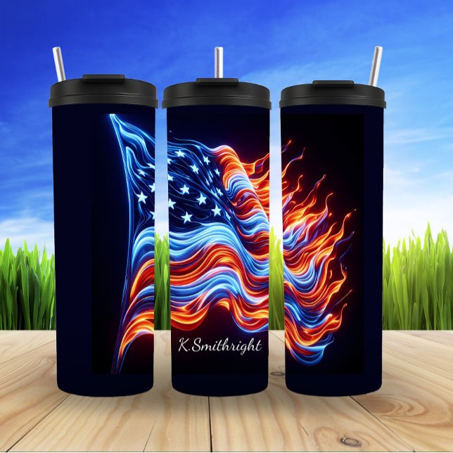 Vibrant Neon American Flag Tribute Thermal Tumbler (Creator Uploaded)