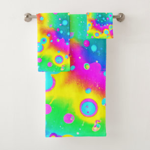Vibrant Neon Blaze Pattern Bath Towel Set
