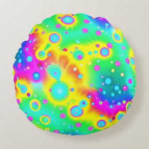 Vibrant Neon Blaze Pattern Round Cushion