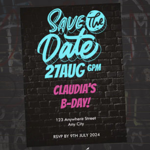 Vibrant Neon Brick Wall Birthday Save the Date Invitation