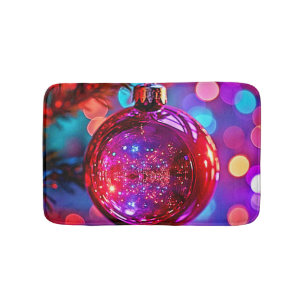 Vibrant Neon Christmas Ornament Design Bath Mat