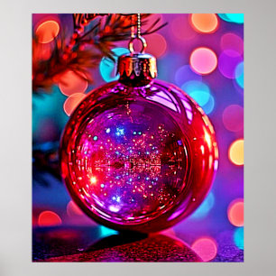 Vibrant Neon Christmas Ornament Design Poster