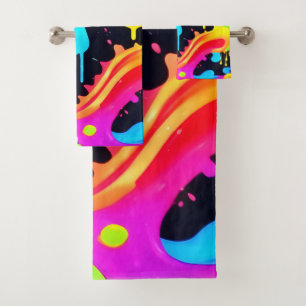 Vibrant Neon Colour Splash Art Bath Towel Set