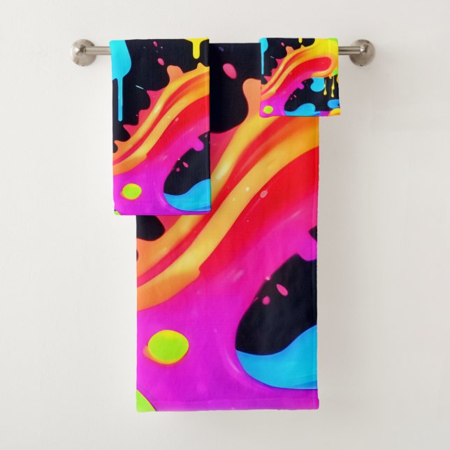 Vibrant Neon Colour Splash Art Bath Towel Set (Insitu)