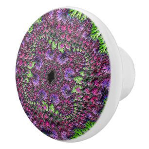 Vibrant Neon Colourful Trippy Groovy Fractal Art Ceramic Knob