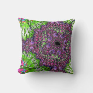 Vibrant Neon Colourful Trippy Groovy Fractal Art Cushion