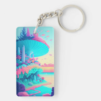 Vibrant Neon Coral Garden Acrylic Keychain