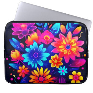 Vibrant Neon Floral Art Laptop Sleeve