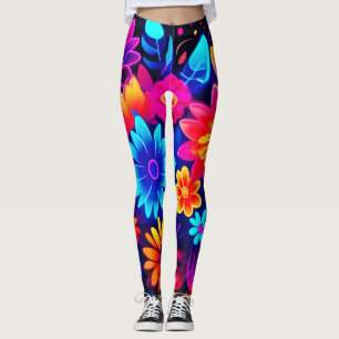 Vibrant Neon Floral Art Leggings
