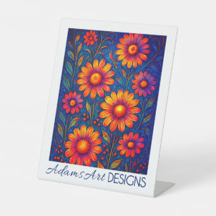 Vibrant Neon Floral Garden Pedestal Sign