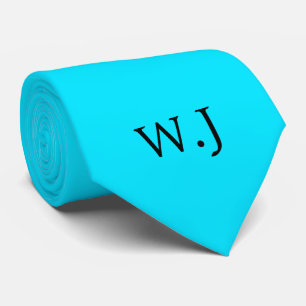 Vibrant neon fluorescent blue monogram funny tie