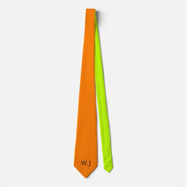 Vibrant neon fluorescent orange yellow monogram tie (Front)