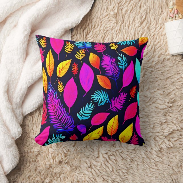 Vibrant Neon Foliage: Captivating Leaves Pattern Cushion (Blanket)