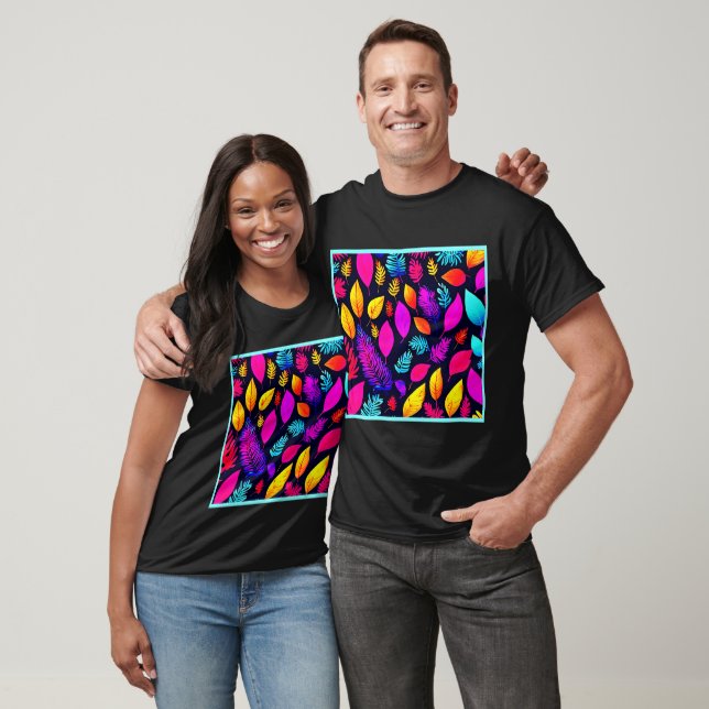 Vibrant Neon Foliage: Captivating Leaves Pattern T-Shirt (Unisex)