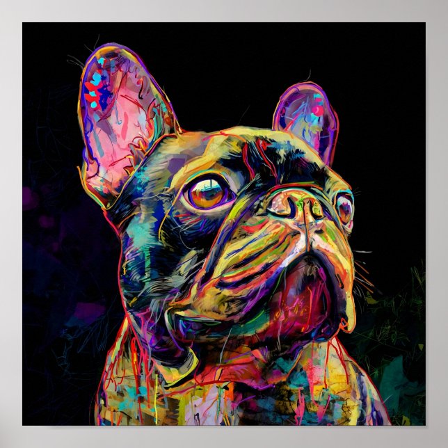 "Vibrant Neon Frenchie Pop Art Portrait" Poster (Front)
