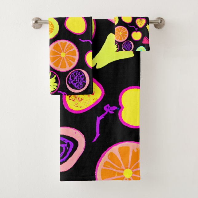 Vibrant Neon Fruits Artistry Bath Towel Set (Insitu)