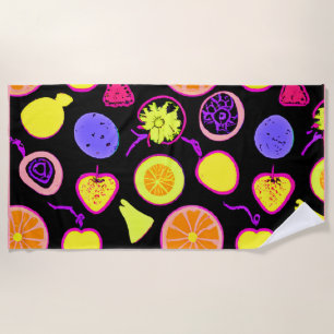 Vibrant Neon Fruits Artistry Beach Towel