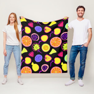 Vibrant Neon Fruits Artistry Fleece Blanket