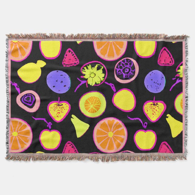 Vibrant Neon Fruits Artistry Throw Blanket (Front)