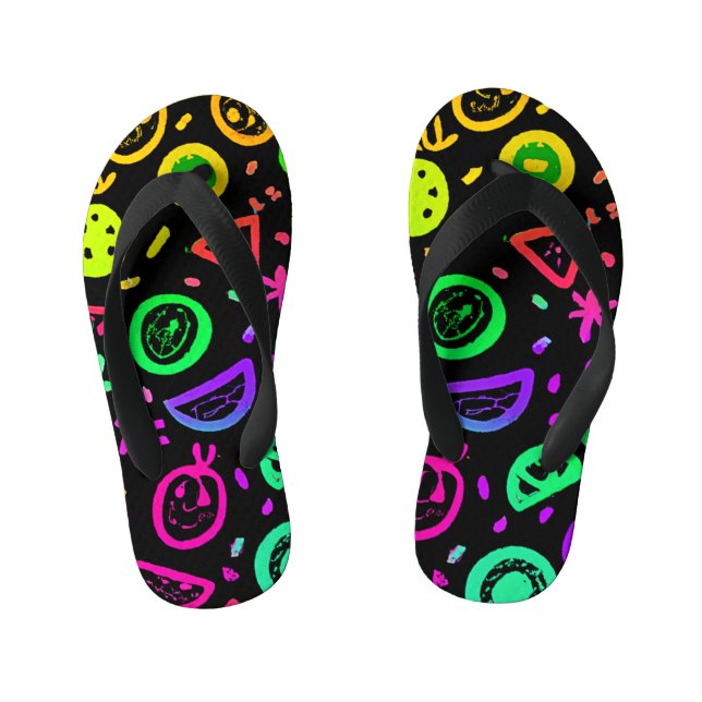 Vibrant Neon Fruits Pattern Art Kid's Jandals (Footbed)