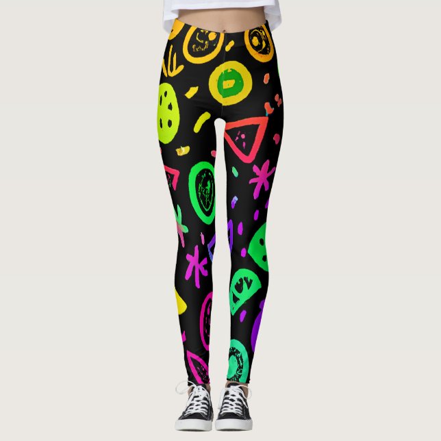Vibrant Neon Fruits Pattern Art Leggings (Front)