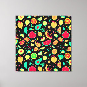 Vibrant Neon Fruits Pattern Canvas Print