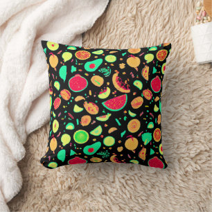 Vibrant Neon Fruits Pattern Cushion